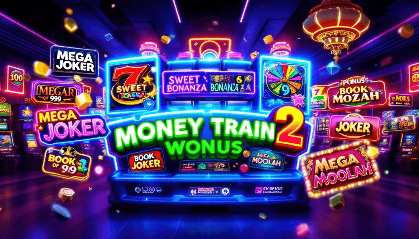 A collage of popular bonus buy slot titles, including Sweet Bonanza and Money Train 2.