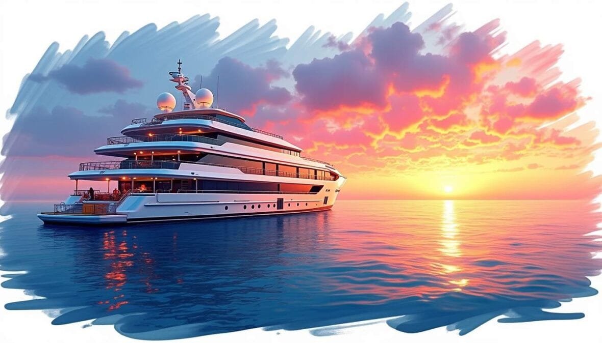 An expansive ocean scene featuring a luxurious offshore casino ship