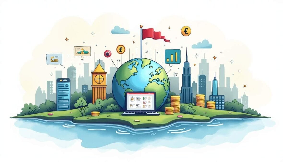 An abstract representation of a digital landscape featuring various offshore betting platforms