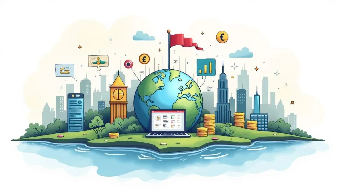 An abstract representation of a digital landscape featuring various offshore betting platforms