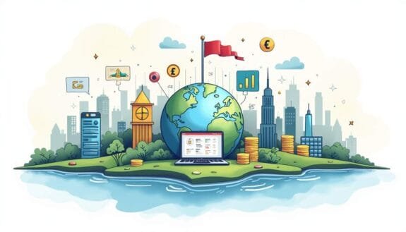 An abstract representation of a digital landscape featuring various offshore betting platforms