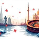 An enticing and vibrant casino scene featuring iconic gaming elements like poker chips