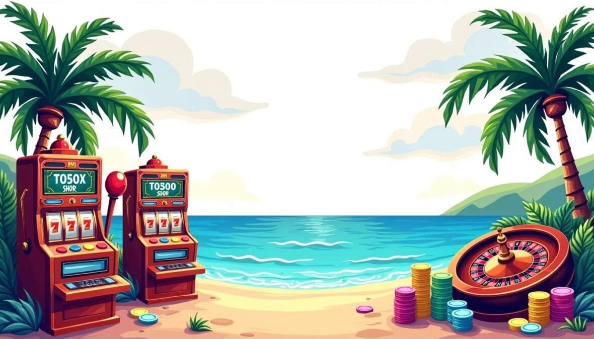 An enticing offshore casino scene featuring vibrant slot machines