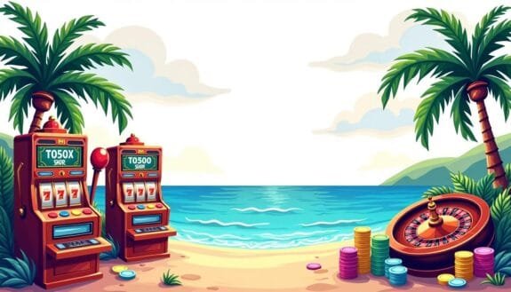 An enticing offshore casino scene featuring vibrant slot machines