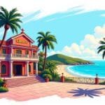 A vibrant scene showcasing the exterior of a luxurious casino in curacao