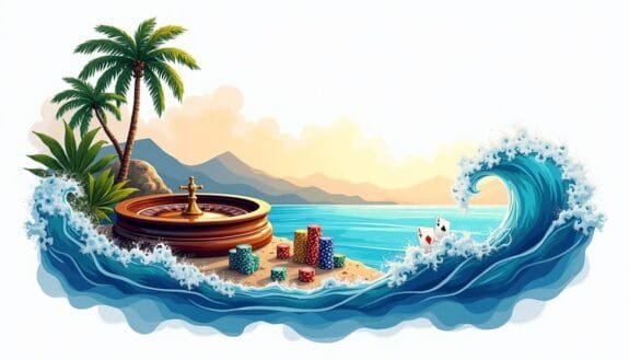 An abstract representation of a vibrant offshore gambling scene