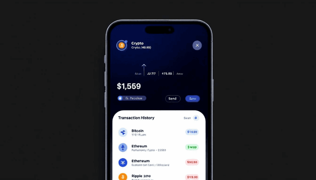 The image displays a digital cryptocurrency wallet interface featuring various coin options, allowing users to manage their digital assets easily. This interface could be beneficial for players at USA online casinos looking to explore innovative payment methods for online gambling.